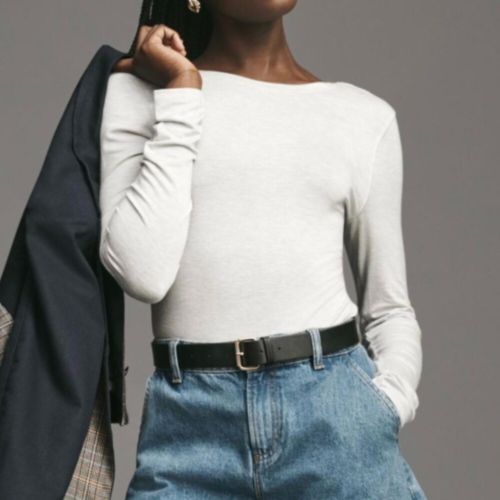 🩶 Anthropologie 🩶 Long-Sleeve Crew-Neck Bodysuit~Flattering~ NWT 1X